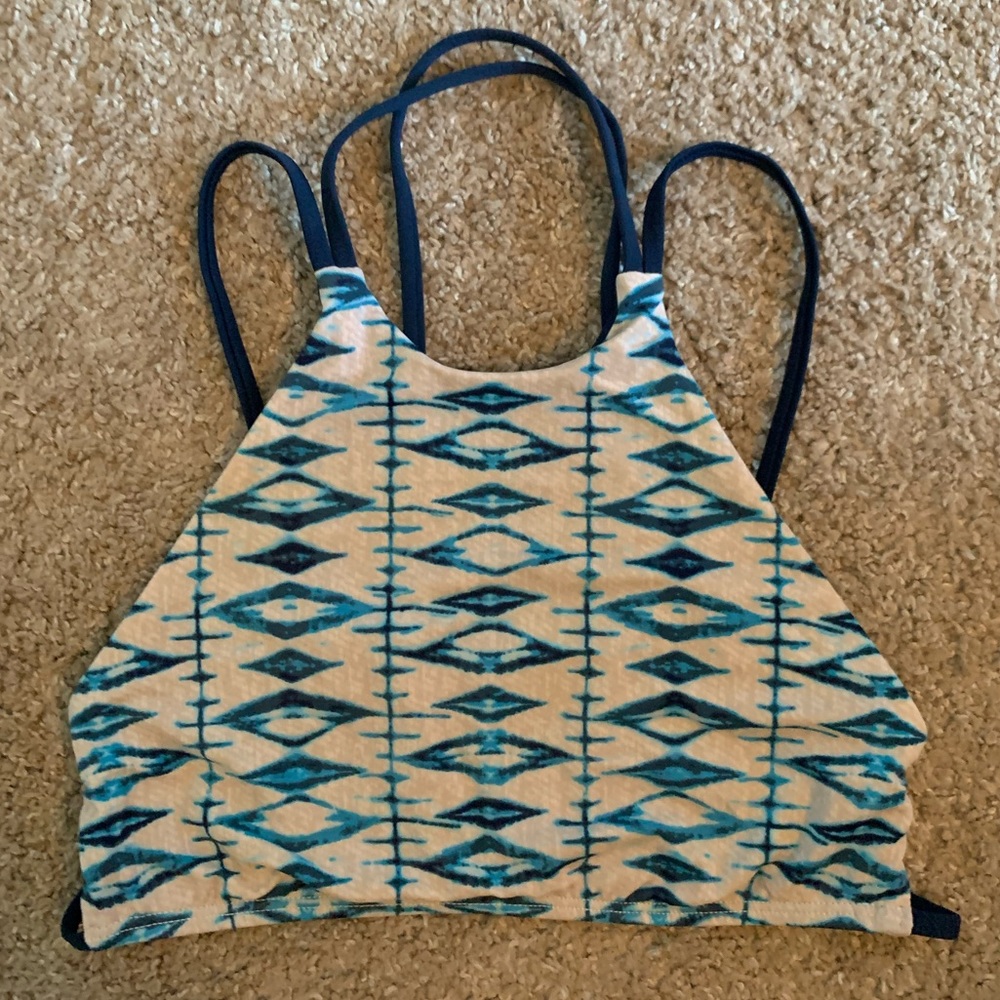 Frankies Bikinis Medley Shibori Tie Dye High Neck Navy/White Strappy Top Size S - Picture 5 of 8